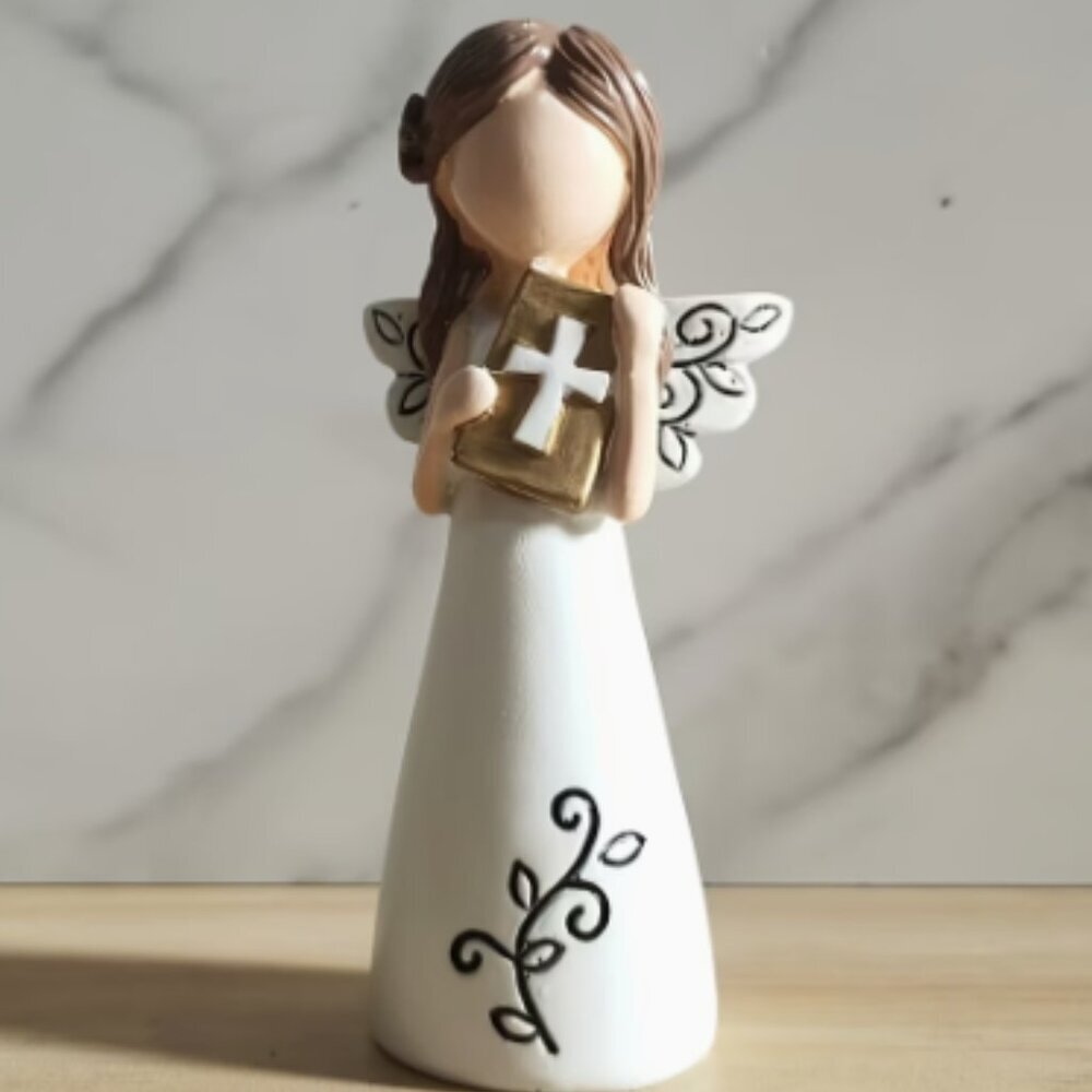 Angels of the Sacred Text 4" White Angel Resin Bible Statue Home Decor Gifts NWT
